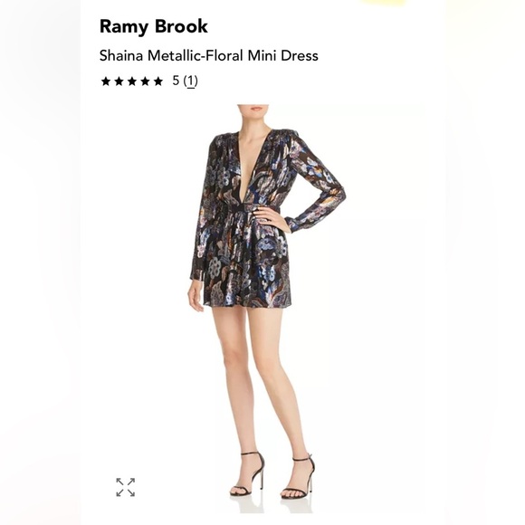Ramy Brook Womens Jacquard Mini Dress Metallic Floral - Medium Shaina Dresz - Picture 1 of 15